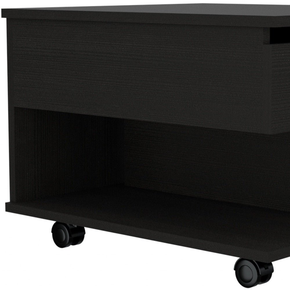 22" black manufactured wood rectangular lift top coffee table with drawer hms design