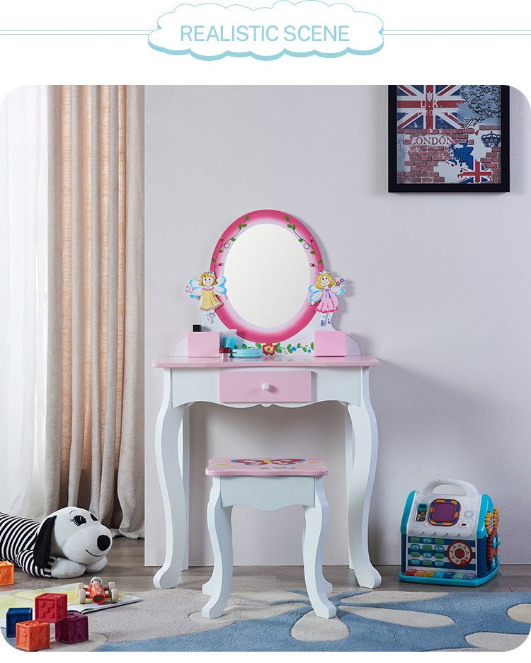 wooden makeup dresser furniture girls mirrored dressing table for kids