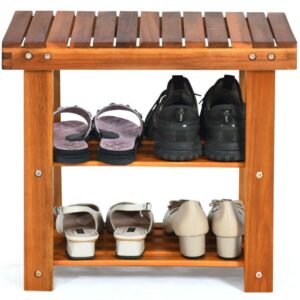 19 inch 3 tier wood shoe rack bench boots organizer