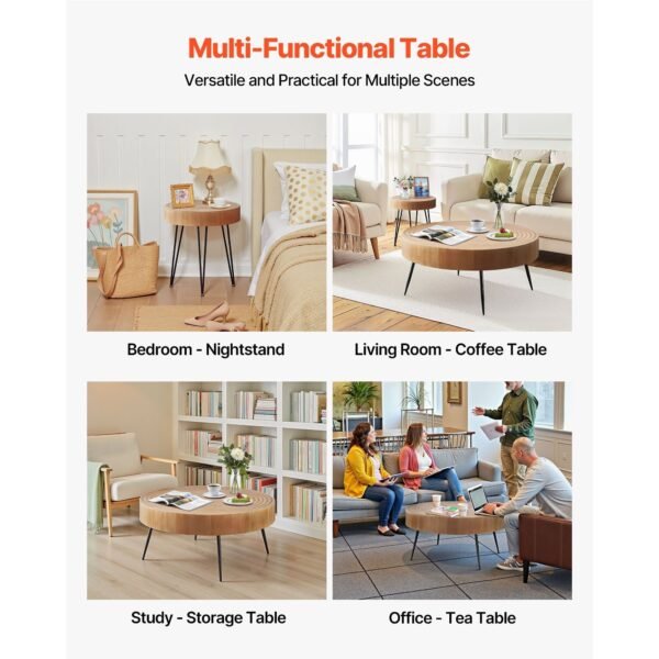 2 piece round coffee table and end table set 31.3 in for living room