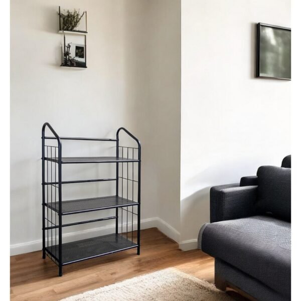 hms 37" black metal three tier bookcase industrial contemporary living room bedroom hotel furniture iron material