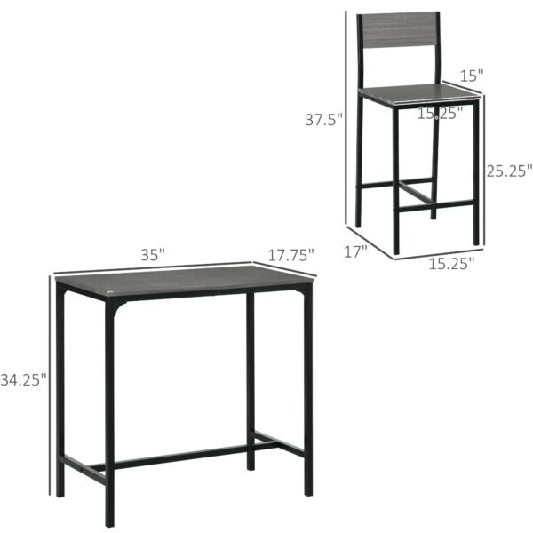 3 piece industrial style counter height dining set for 2 breakfast table in gray with bar stools for kitchen