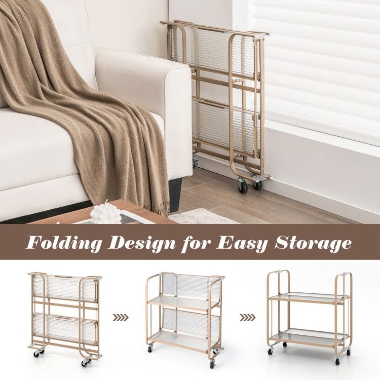 2 tier mobile serving cart with tempered glass shelf kitchen islands & carts product