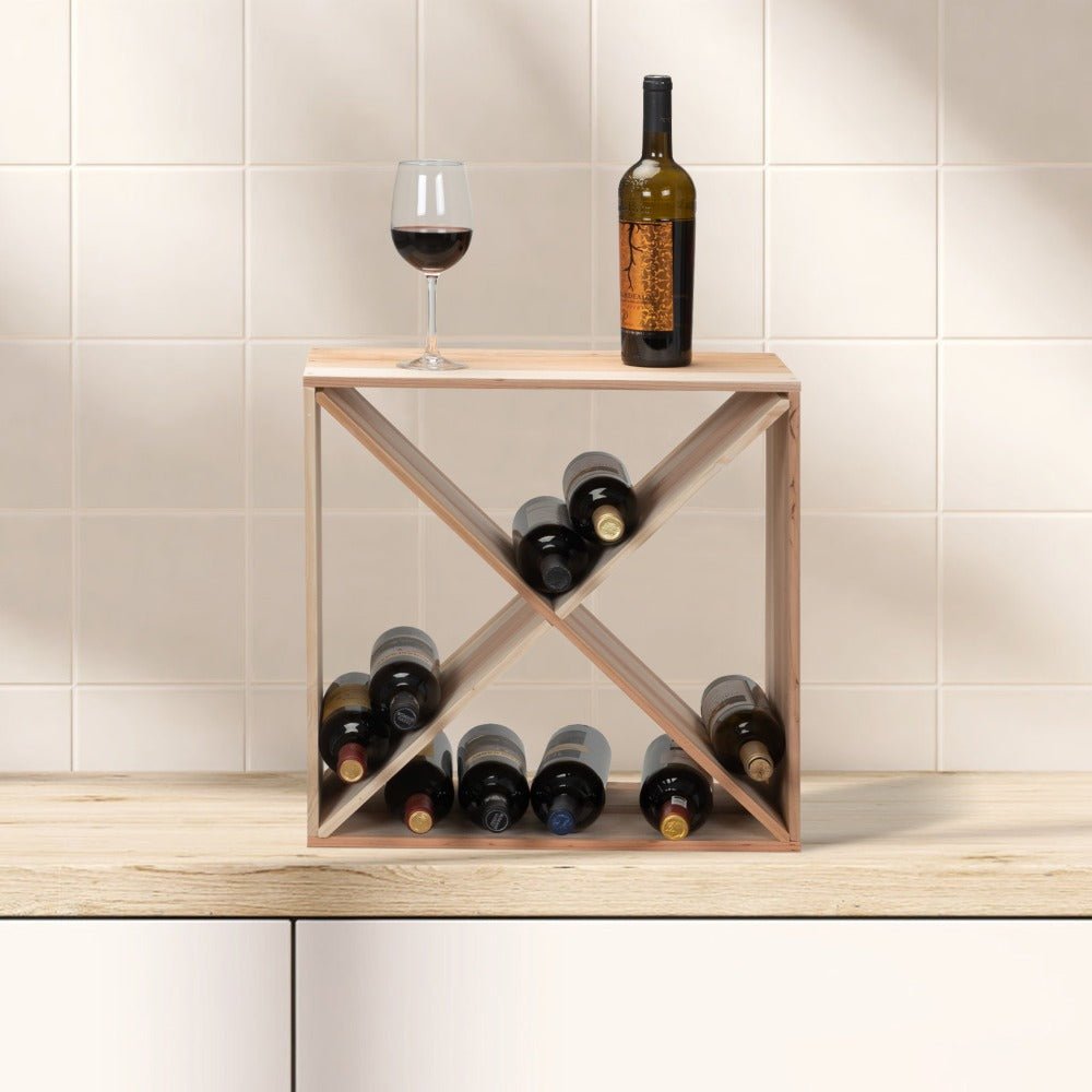 24 bottle wine rack set of 2, stackable wooden wine storage holder for kitchen,countertop, or cellar sturdy & space saving