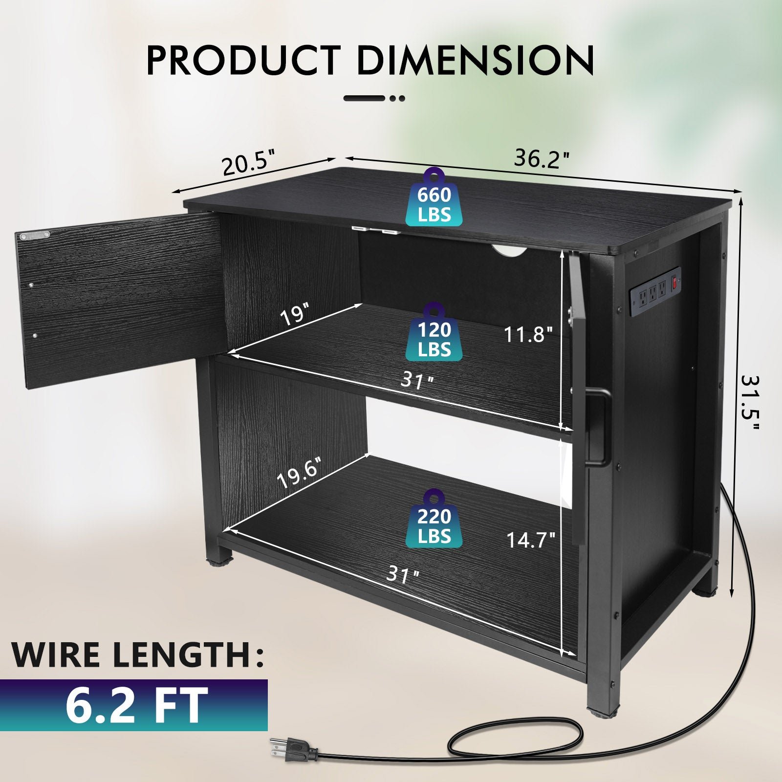 40 gallon tank stand with cabinet and power outlets, heavy duty metal aquarium stand for 40 50 gallon breeder tank, black