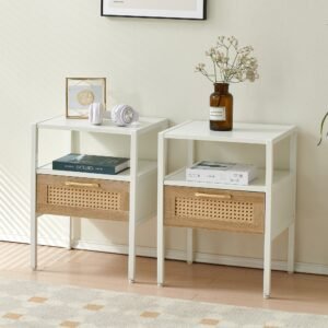 wooden side table set 2 pieces modern wooden nightstand with drawer for bedroom living room square side table