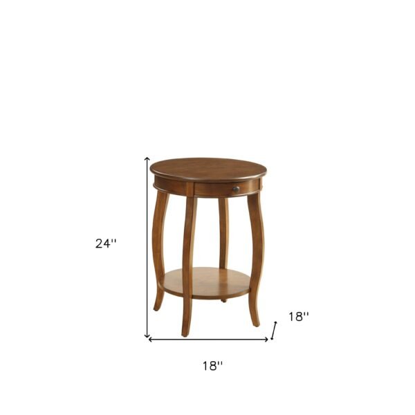 24" hms brown solid wood round end table with shelf for living room cabinets