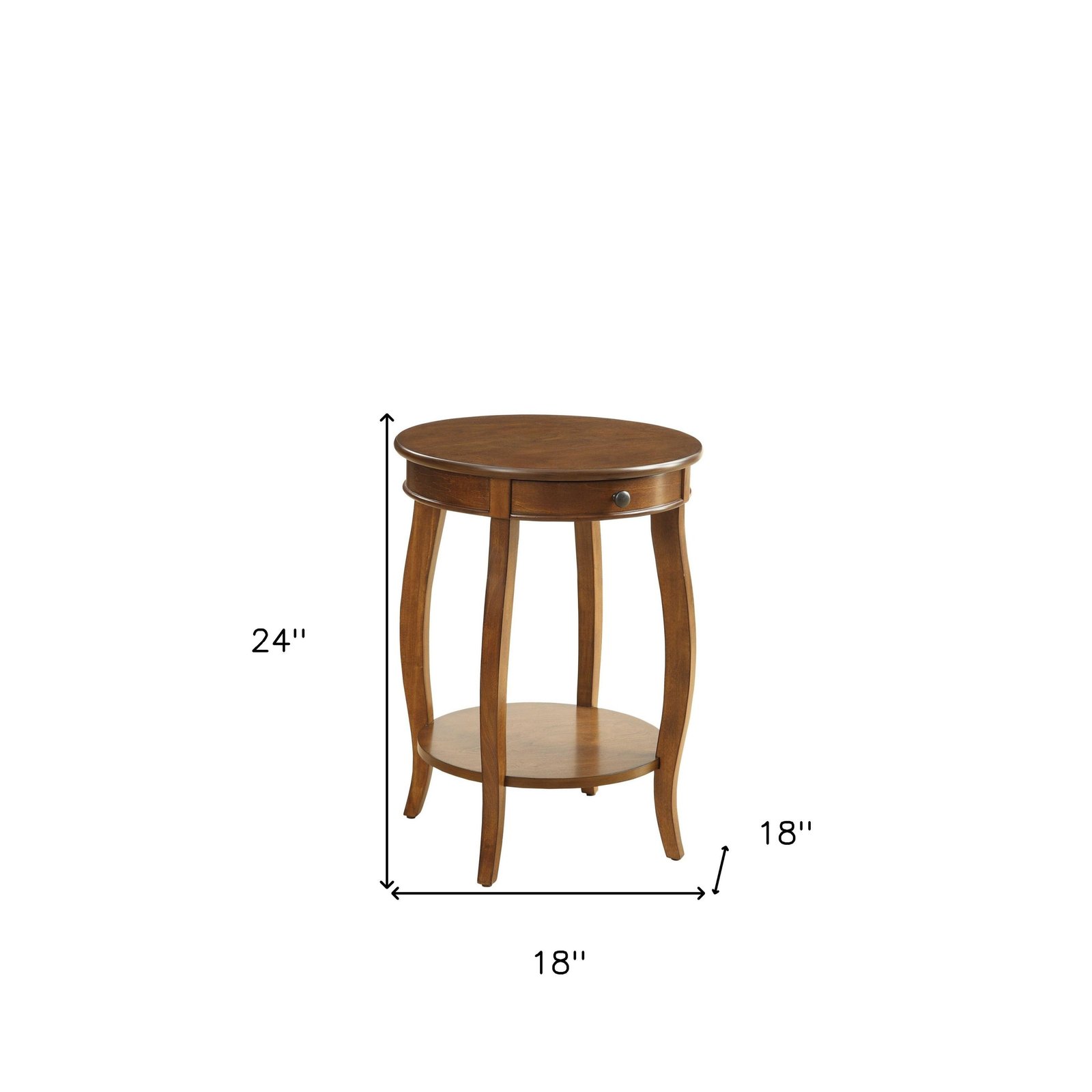 24" hms brown solid wood round end table with shelf for living room cabinets