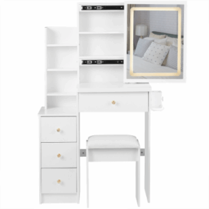 29.2 small size left bedside cabinet tri color led mirror vanity table ac 2 usb 2 power station hair dryer bracket cushioned