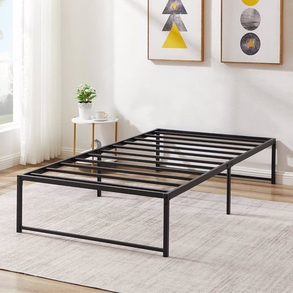 black metal bed frame platform mattress foundation steel slat support easy assembly no box spring needed no weekend shipment