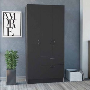 cobra double door armoire black wengue/white finish five shelves one drawer five cabinets for wardrobe organization
