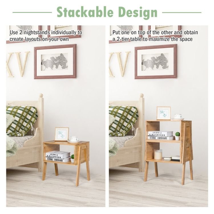 2 piece bamboo nightstand with storage shelf elegant sofa table