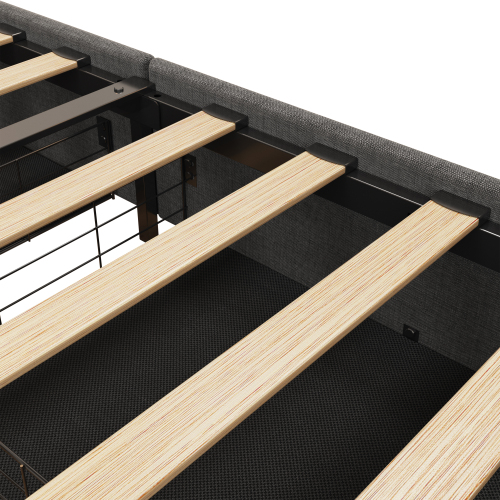 fcj full size king size platform bed frame with led soft wings headboard design 4 under bed portable storage drawers