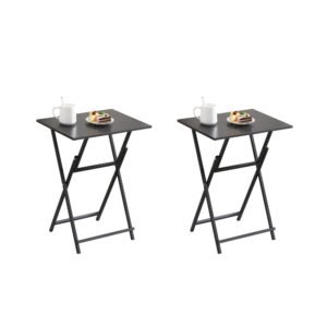 2 piece black folding tv tray table set portable snack table for living room bedroom office no assembly required for small