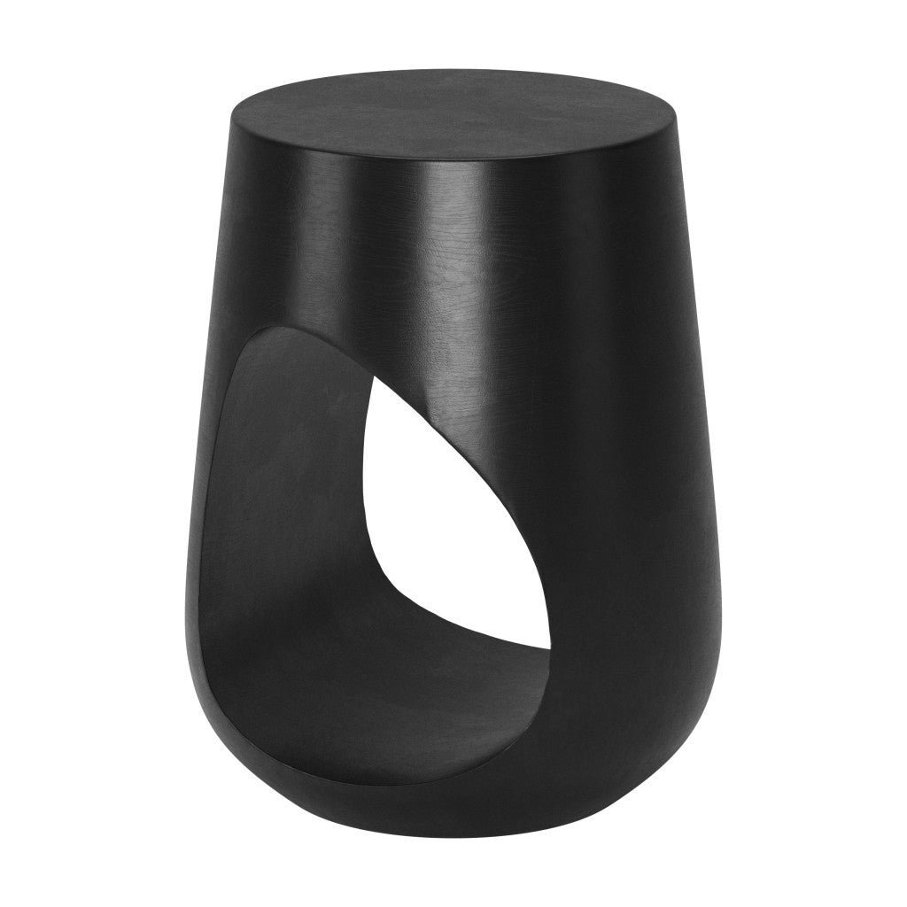 18" black solid wood round mod geo end table living room furniture by hms