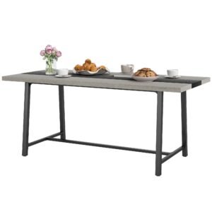 industrial gray 70.9" dining table for 8 large tabletop steel legs kitchen table for dining room