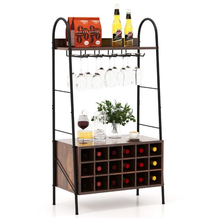 baker's rack with detachable wine rack and 5 rows of stemware holder wine rack and stemware storage solution