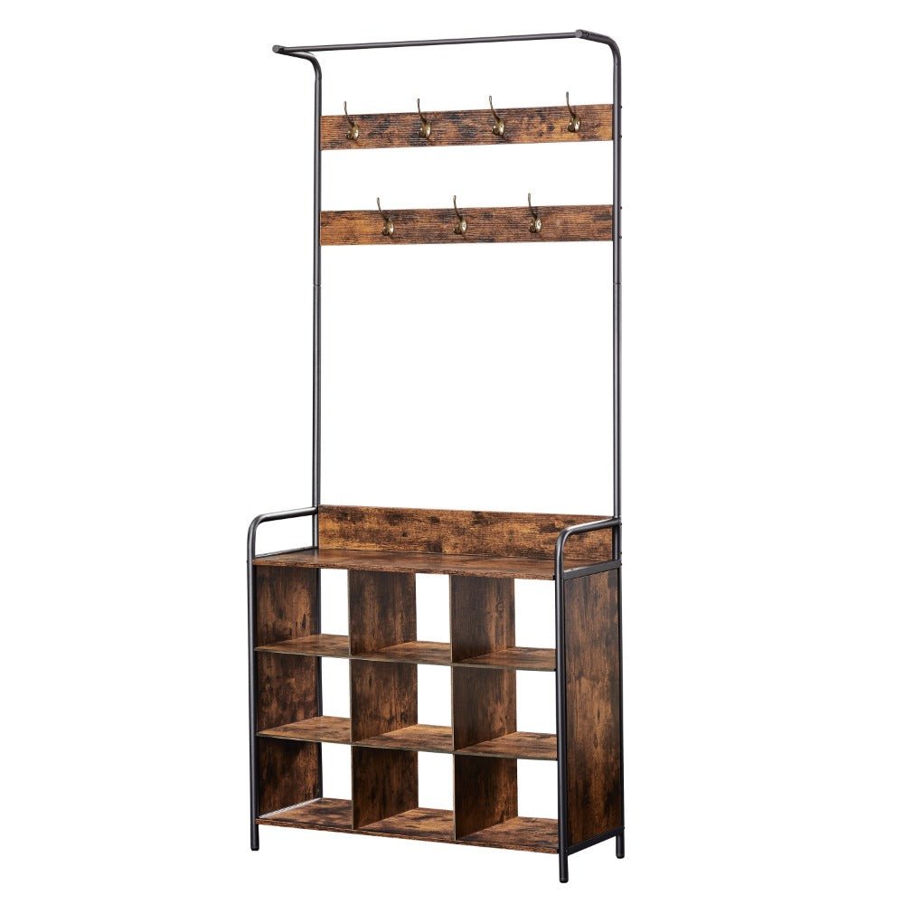 3 in 1 entryway coat rack and storage organizer with shoe rack 7 hooks and hanging rod perfect for hallway or entryway