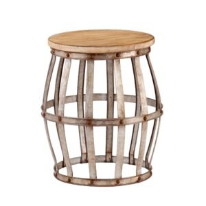 18" hms silver and natural manufactured wood round end table for coffee tables