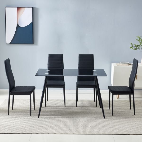 4pcs elegant black dining chairs with high backrest assembled stripping texture elegant high end dining chair set