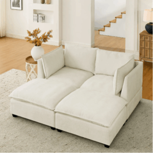 comfy cloud couch loveseat 2 ottomans modern chenille beige white fcj upholstered modular sleeper for living room apartment