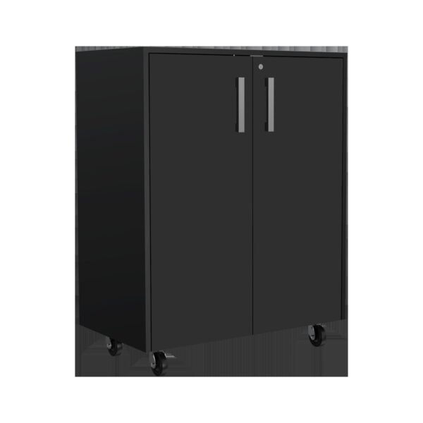 hms 28" black wall mounted accent kitchen cabinet with six shelves and three drawers
