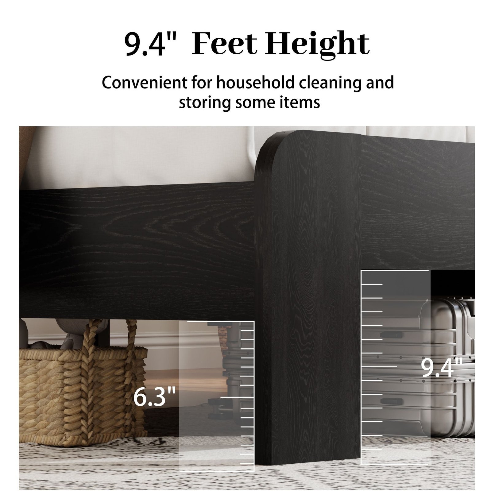 dark black queen size wood platform bed frame led headboard 2 usb noise free no box spring needed easy assembly large storage