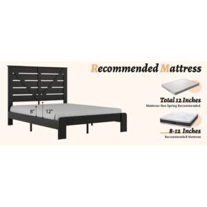 black wood platform bed frame with noise free headboard easy assembly no box spring needed large bed storage