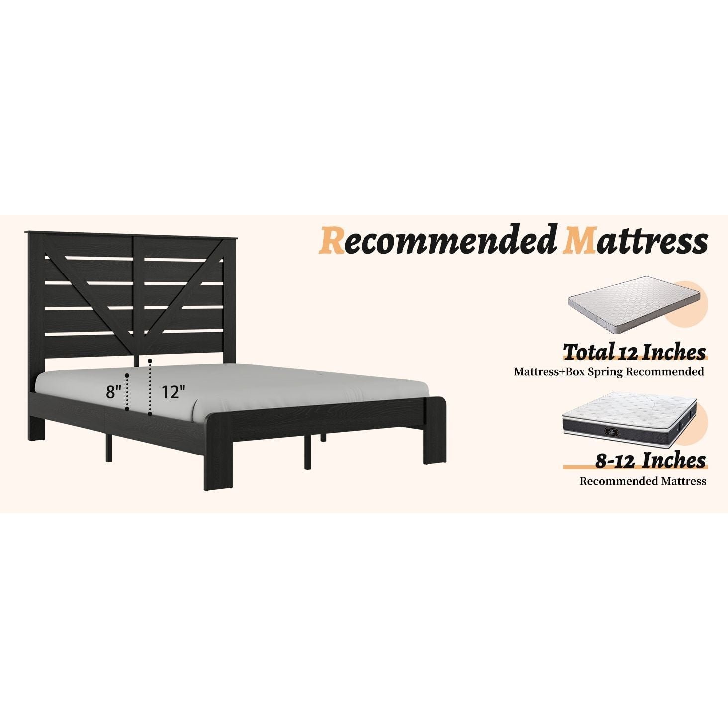 black wood platform bed frame with noise free headboard easy assembly no box spring needed large bed storage