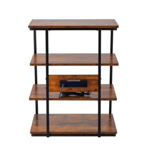 4 tier brown wooden shelves corner tv stand led lights height adjustable av media stand for dvd players cable boxes games