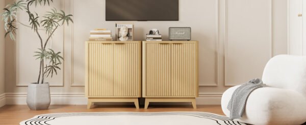 2 door fluted sideboard buffet natural oak aesthetic curved design adjustable shelf entryway console table living room cabinet