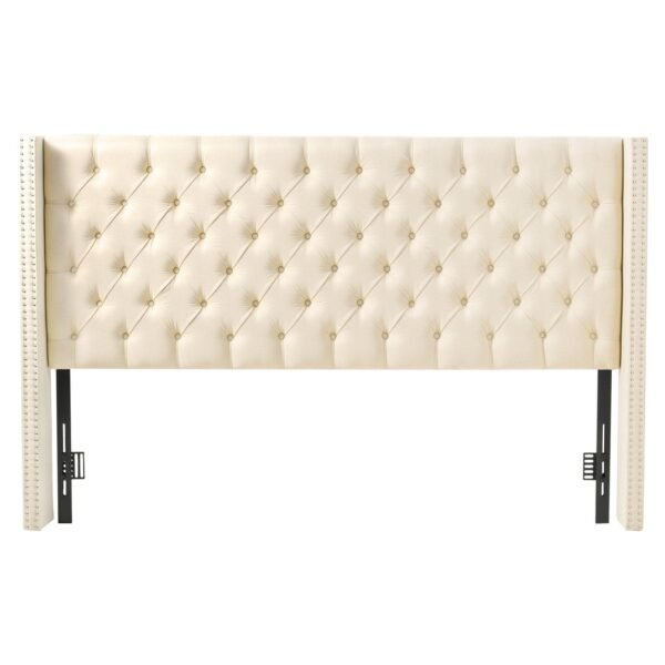 adjustable height comfortable diamond tufted cream king size bed headboard w84.1 x h54.33 60.24 x d8.27 for bedroom murphy beds