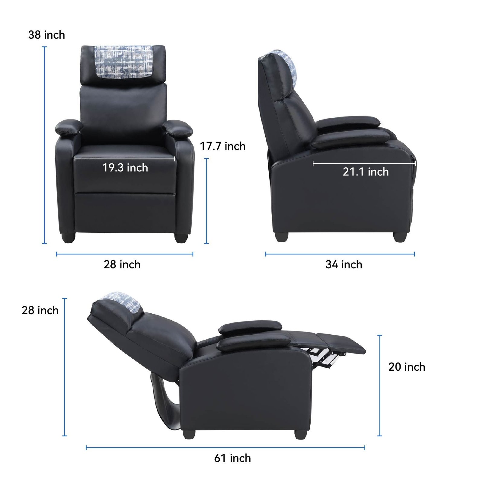classic traditional manual recliner chair comfortable black single sofa for living room with arms and back