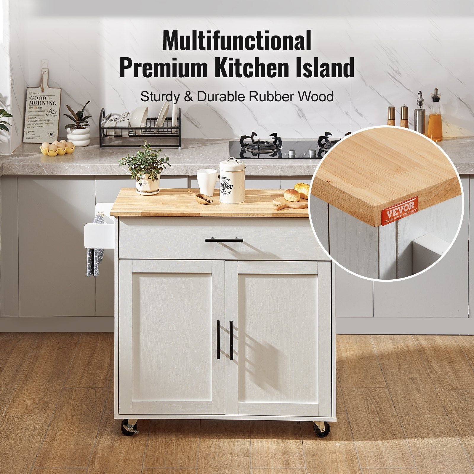 white kitchen island cart solid wood top 35.4" width rolling storage cabinet mobile table spice towel rack drop leaf islands