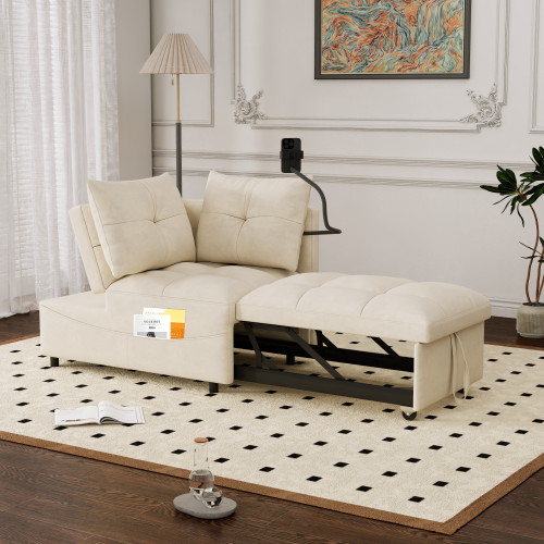 1 versatile modern velvet sofa bed foldable and adjustable back with usb port swivel phone stand 3 length options fcj