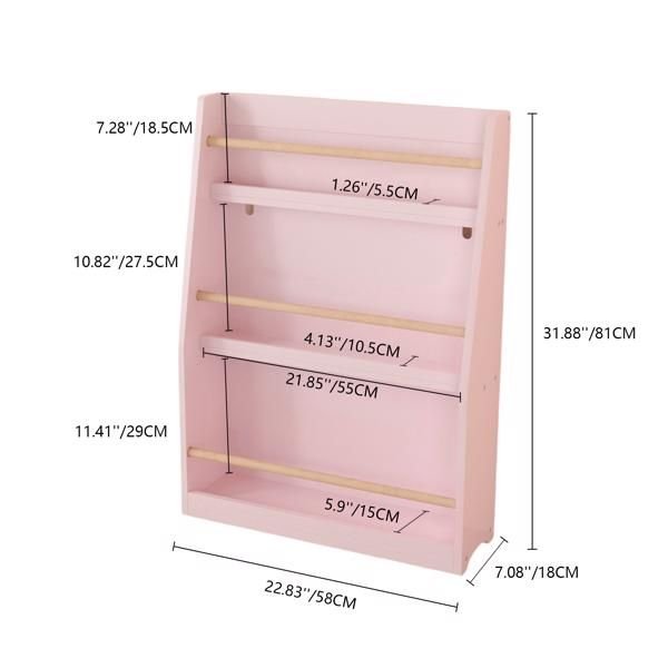 3 tier pink kids bookshelf rack organizes bedrooms playrooms classrooms for storing books