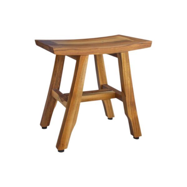 hms 14" natural teak curvilinear shower bench for bathroom bedroom living room kitchen wood shower stool storage