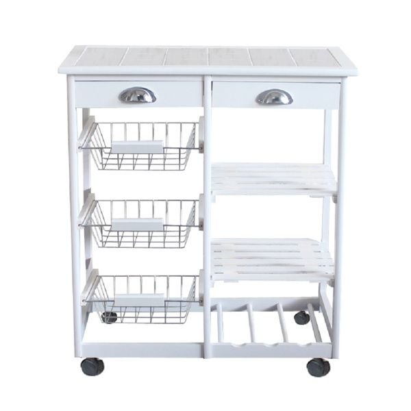 2 drawer 3 basket 3 shelf white kitchen & dining room cart rolling storage rack with wheels replacement code 85659263