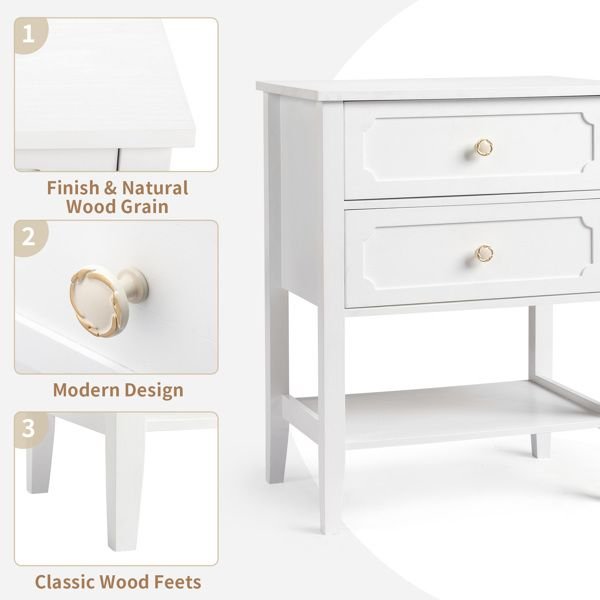 2 drawer wood nightstand end side table for bedroom & living room