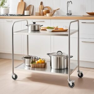 2x 2 tier 86x54x94cm stainless steel large round food cart trolley kitchen islands & carts utility