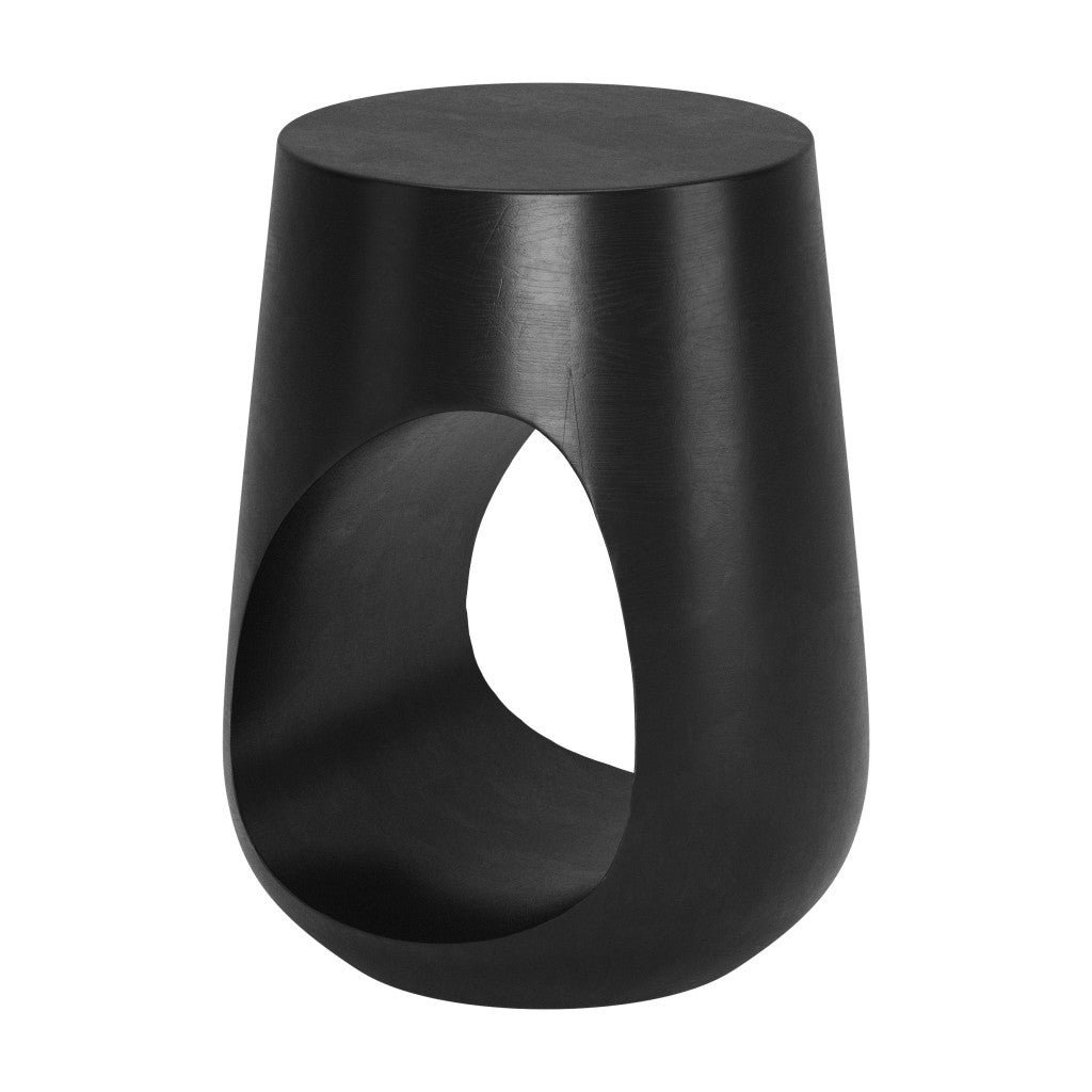 18" black solid wood round mod geo end table living room furniture by hms