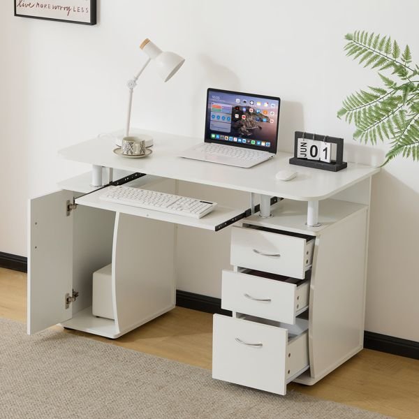 embossed one door three drawer computer desk with melamine laminate 1155574cm white particle board single unit product