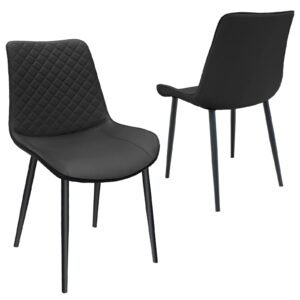 black pu leather armless dining chair with metal legs chequer upholstered set 2 for kitchen restaurant living room meeting room