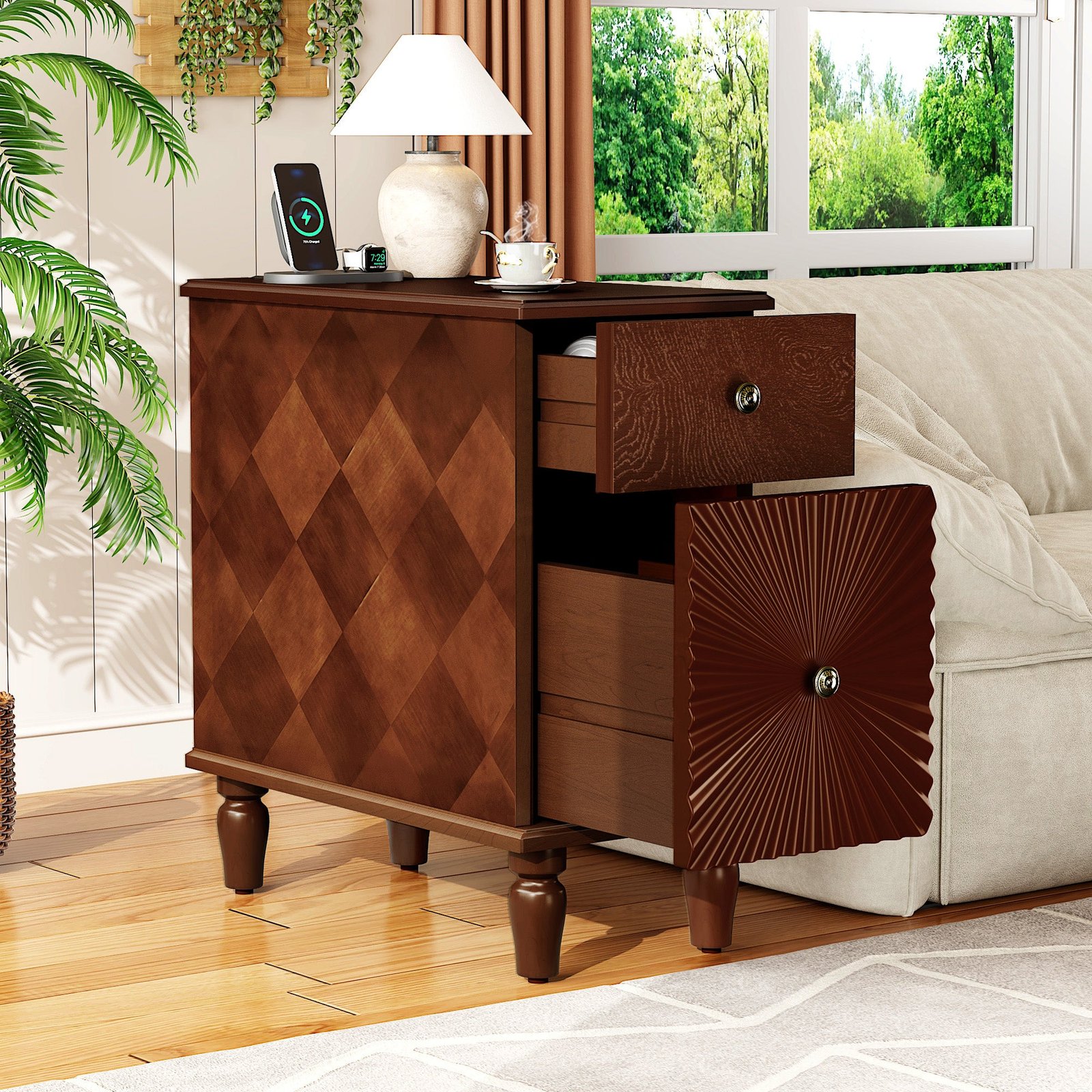 2 drawer modern sofa side table slim nightstand for living room and bedroom home furniture