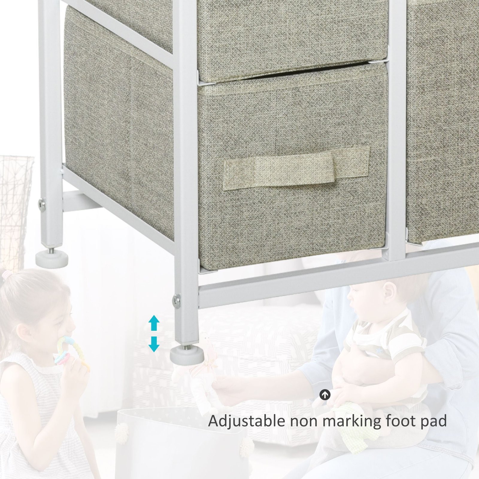 7 drawer gray fabric dresser with easy pull bins metal frame for convenient bedroom storage