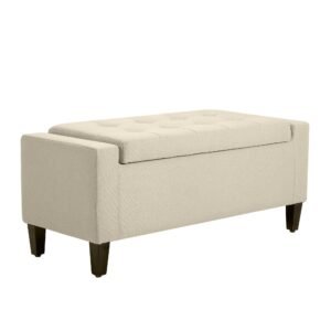 linen tufted storage ottoman bench beige lift top for spacious living room entryway bedroom decor