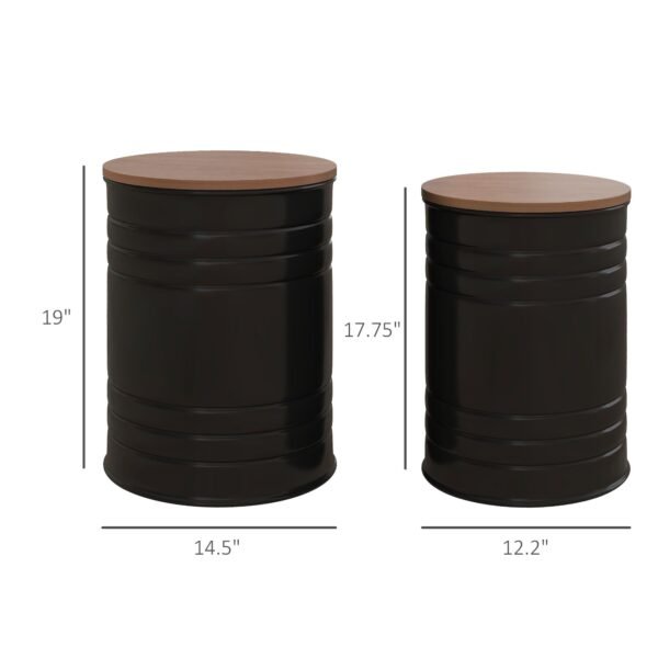 round nesting ottomans set of 2 with wooden lid metal frame and hidden storage space stools for bedroom storage