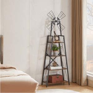 4 tier bookshelf metal frame display storage shelves windmill design for living room home office glass oak fcj bookcase