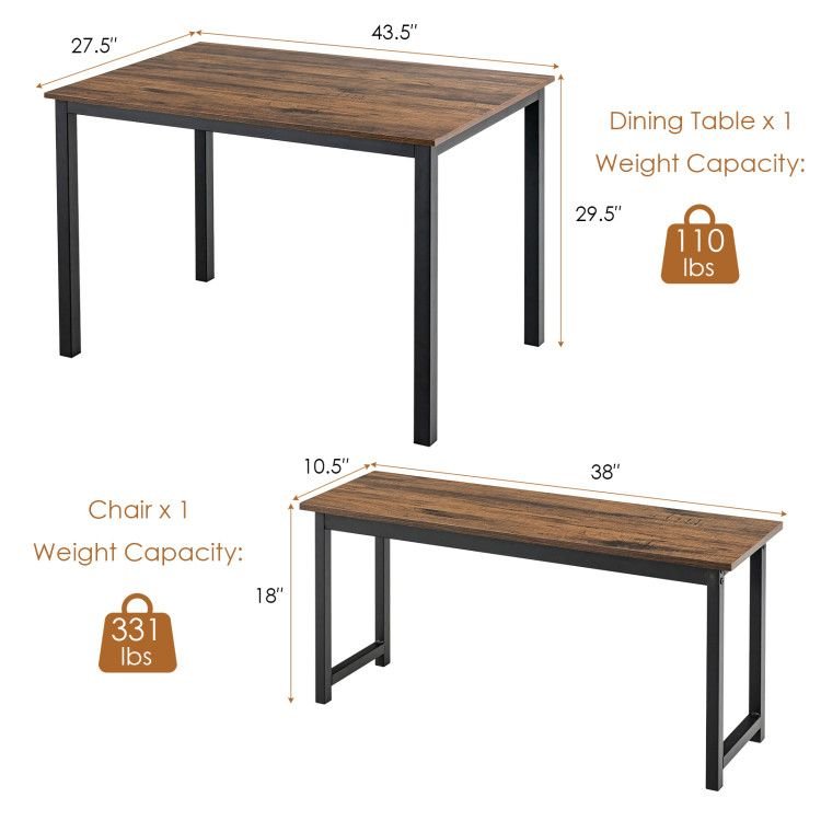 dining room set with 3 pieces includes table and 2 benches for kitchen bar use