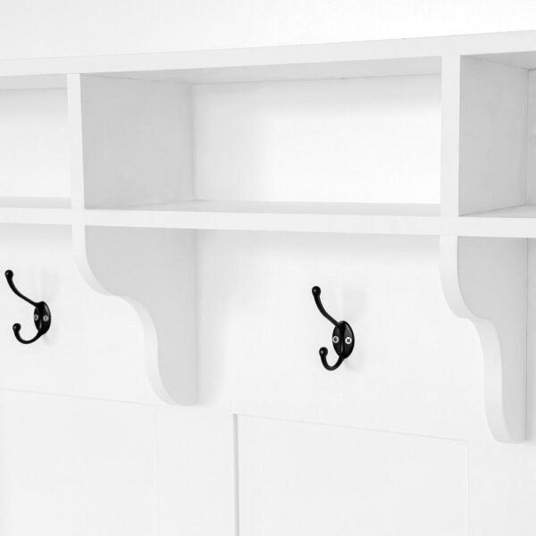 47.2'' wide hall tree with bench and shoe storage, multi functional storage bench with 3 hanging hooks & open storage space